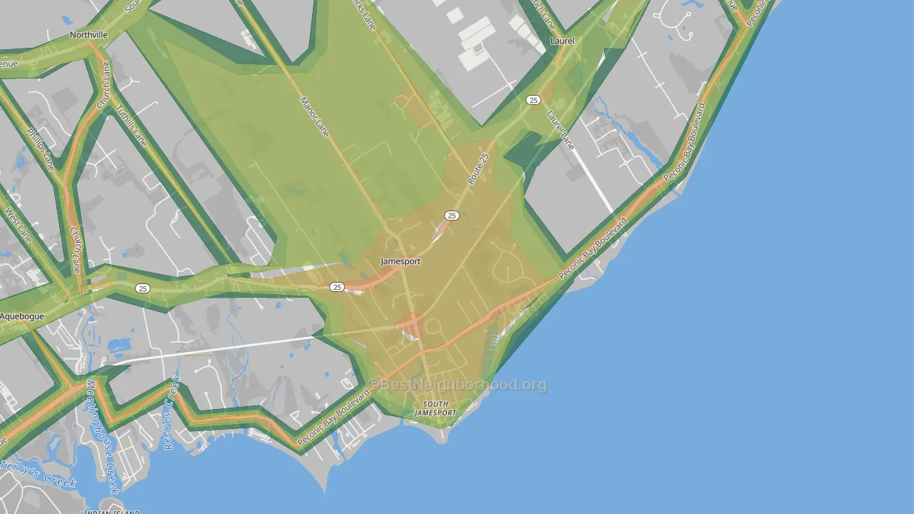 Jamesport, NY Map of Noise Levels in Jamesport