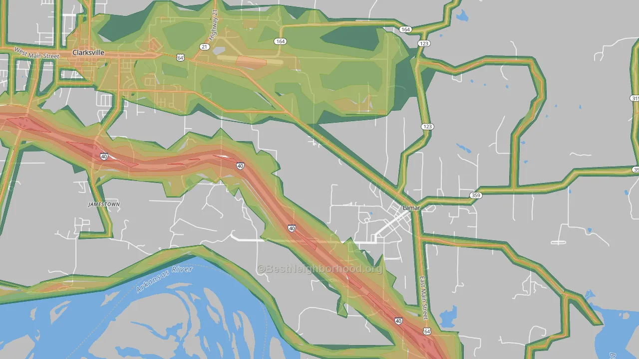 Jamestown, AR Map of Noise Levels in Jamestown