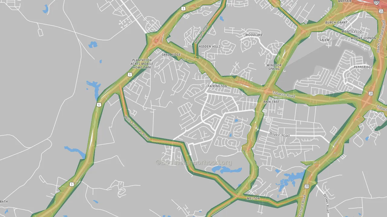 Jamestown, Hephzibah, GA Map of Noise Levels in Jamestown