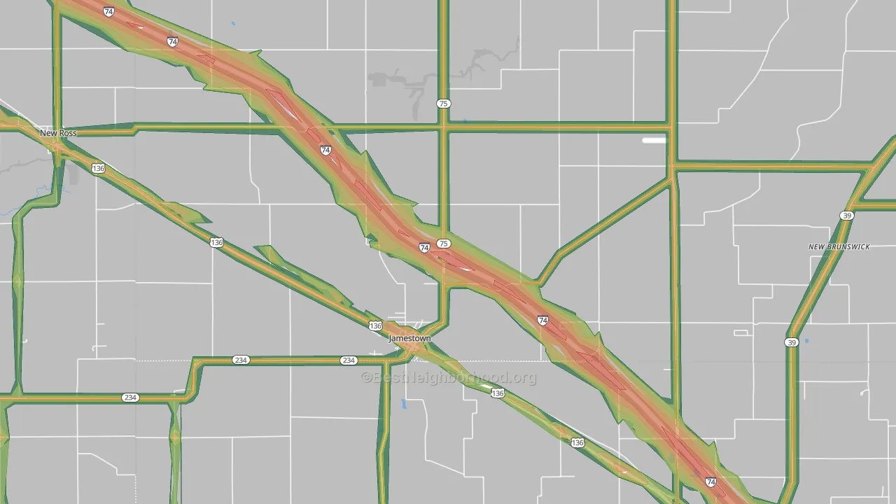 Jamestown, IN Map of Noise Levels in Jamestown