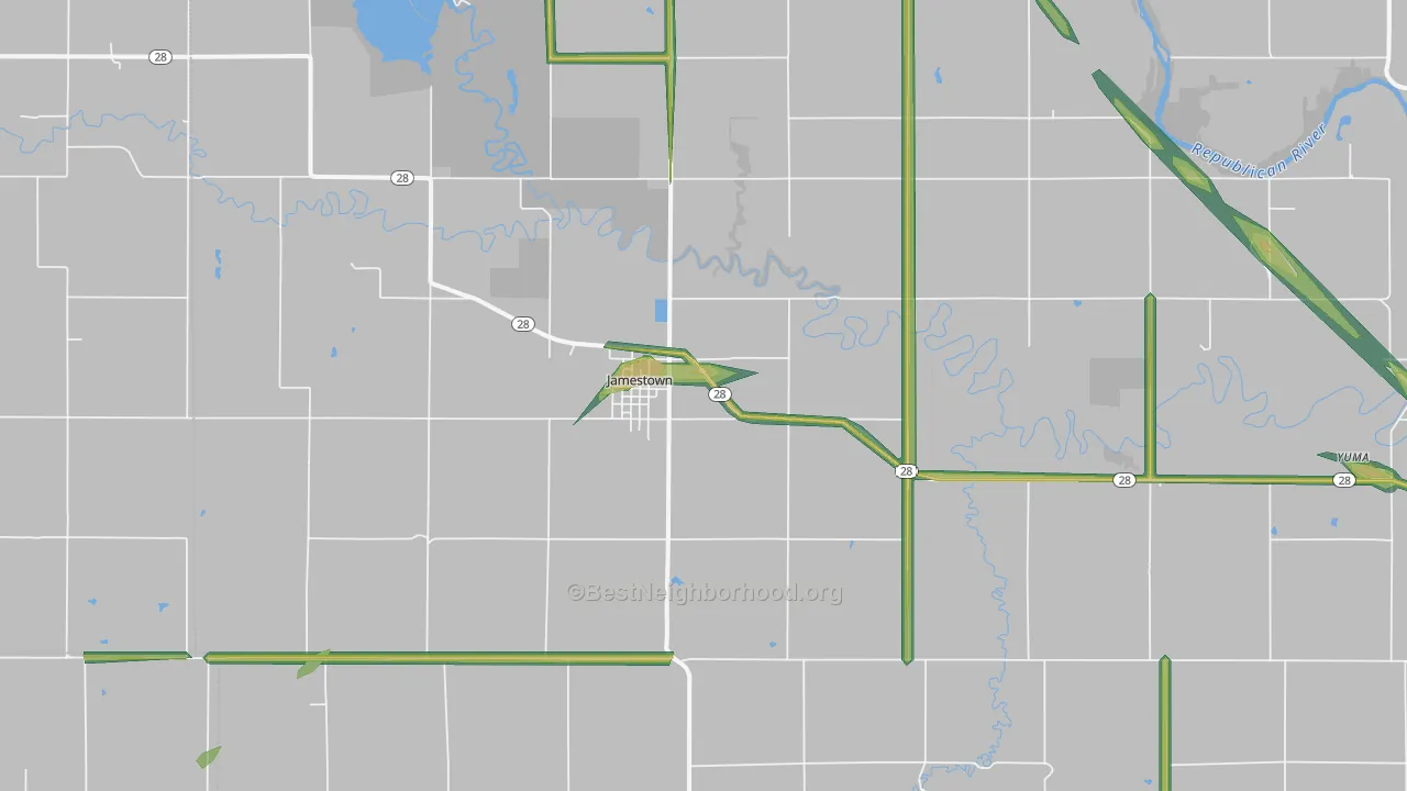 Jamestown, KS Map of Noise Levels in Jamestown