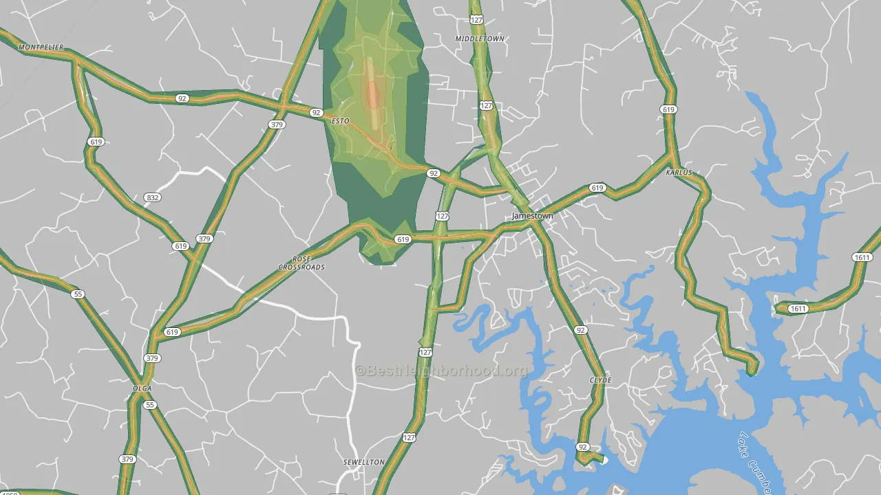 Jamestown, KY Map of Noise Levels in Jamestown