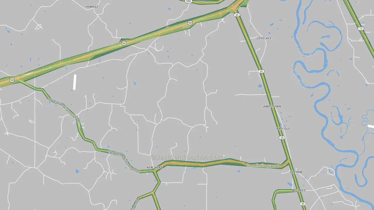 Jamestown, MS Map of Noise Levels in Jamestown