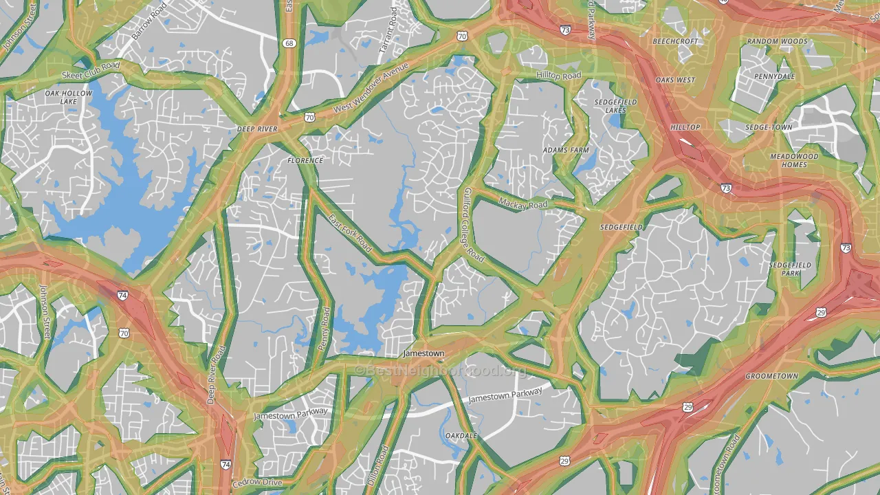 Jamestown, NC Map of Noise Levels in Jamestown