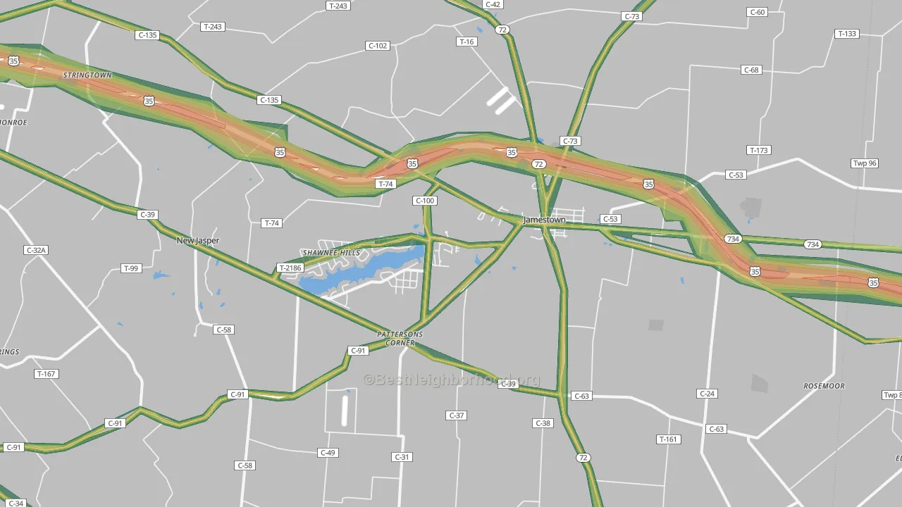 Jamestown, OH Map of Noise Levels in Jamestown