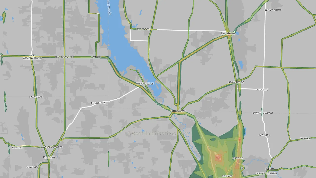 Jamestown, PA Map of Noise Levels in Jamestown