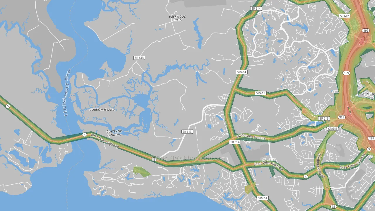 Jamestown, VA Map of Noise Levels in Jamestown