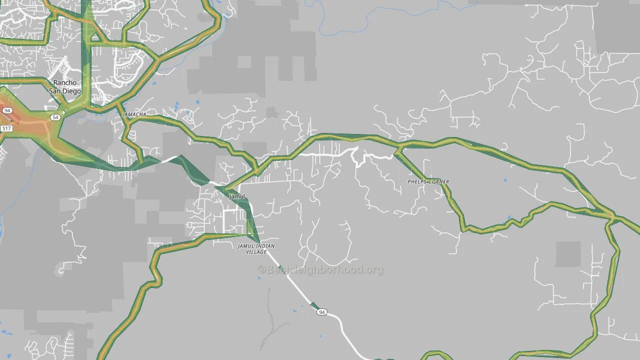 Jamul, CA Map of Noise Levels in Jamul