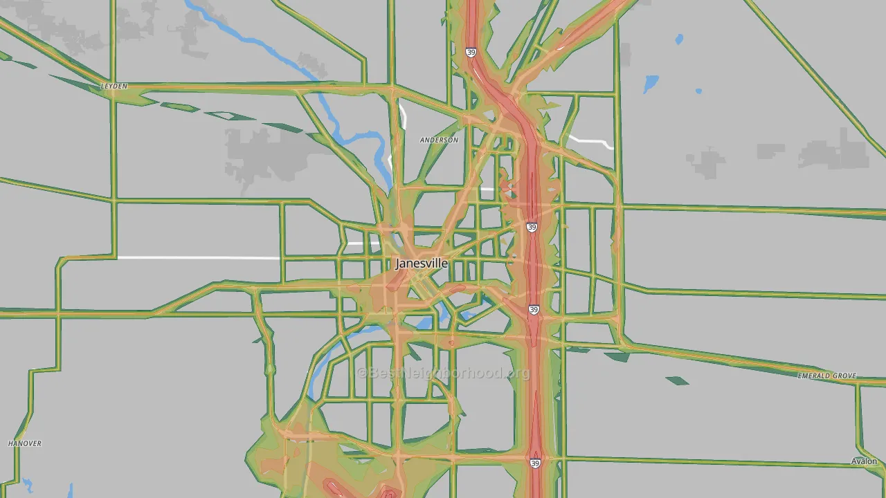 Janesville, WI Map of Noise Levels in Janesville