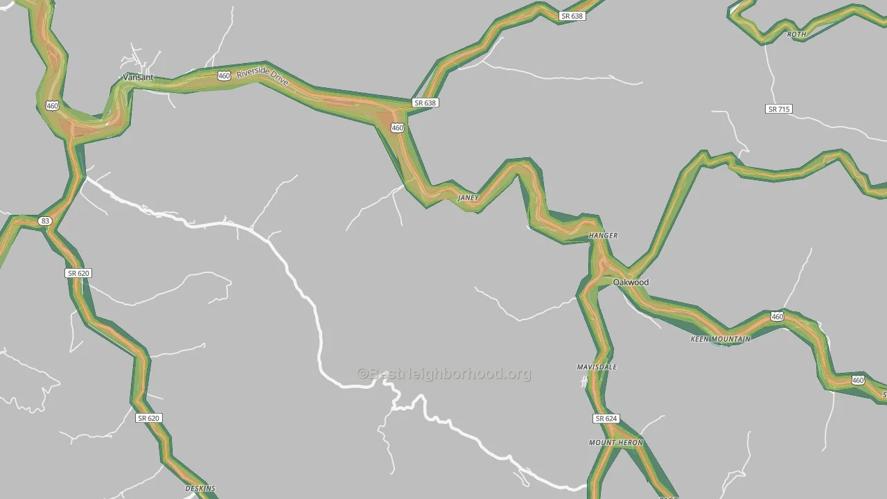 Janey, VA Map of Noise Levels in Janey