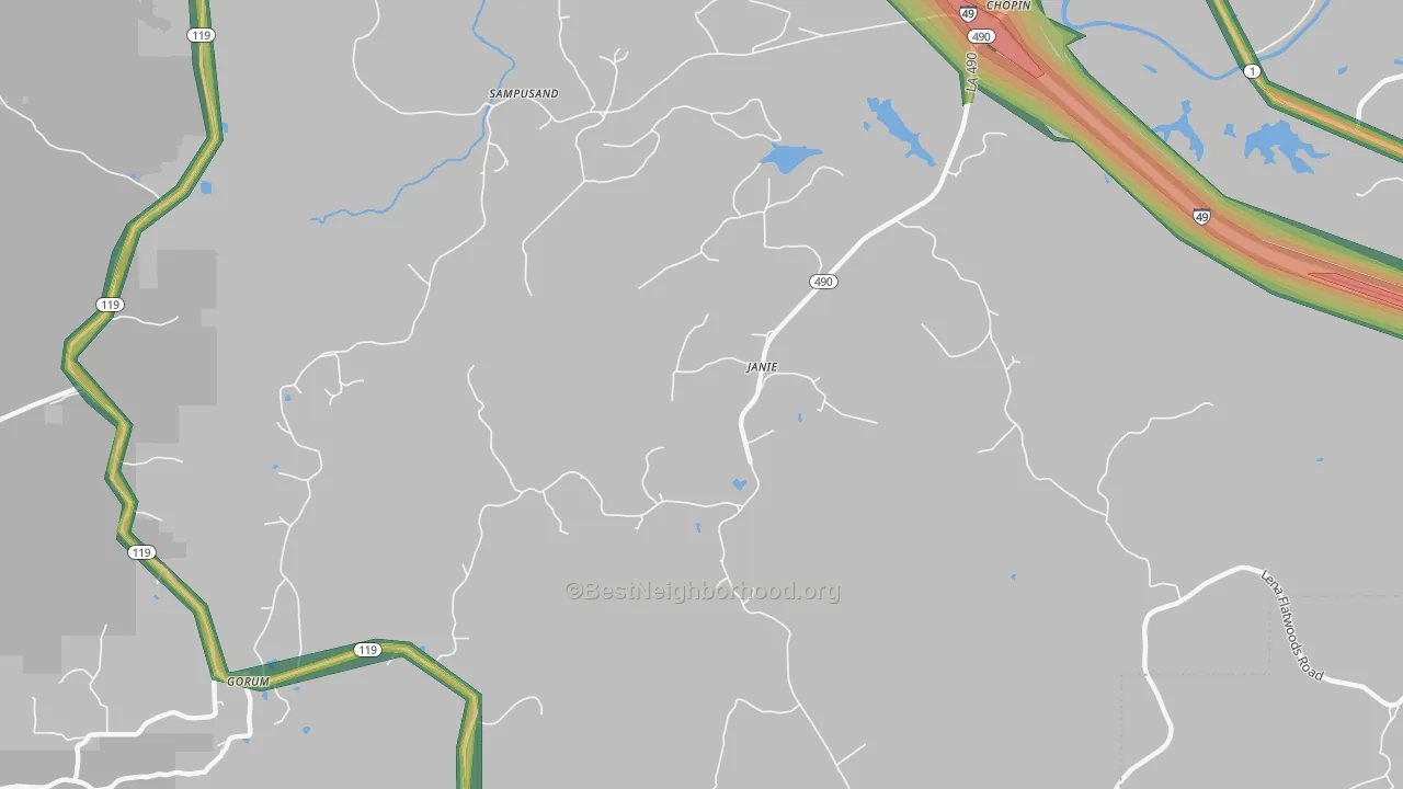 Janie, LA Map of Noise Levels in Janie