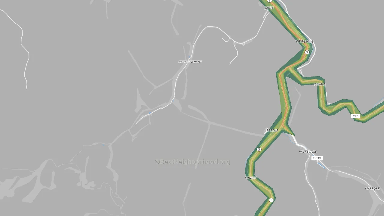 Janie, WV Map of Noise Levels in Janie