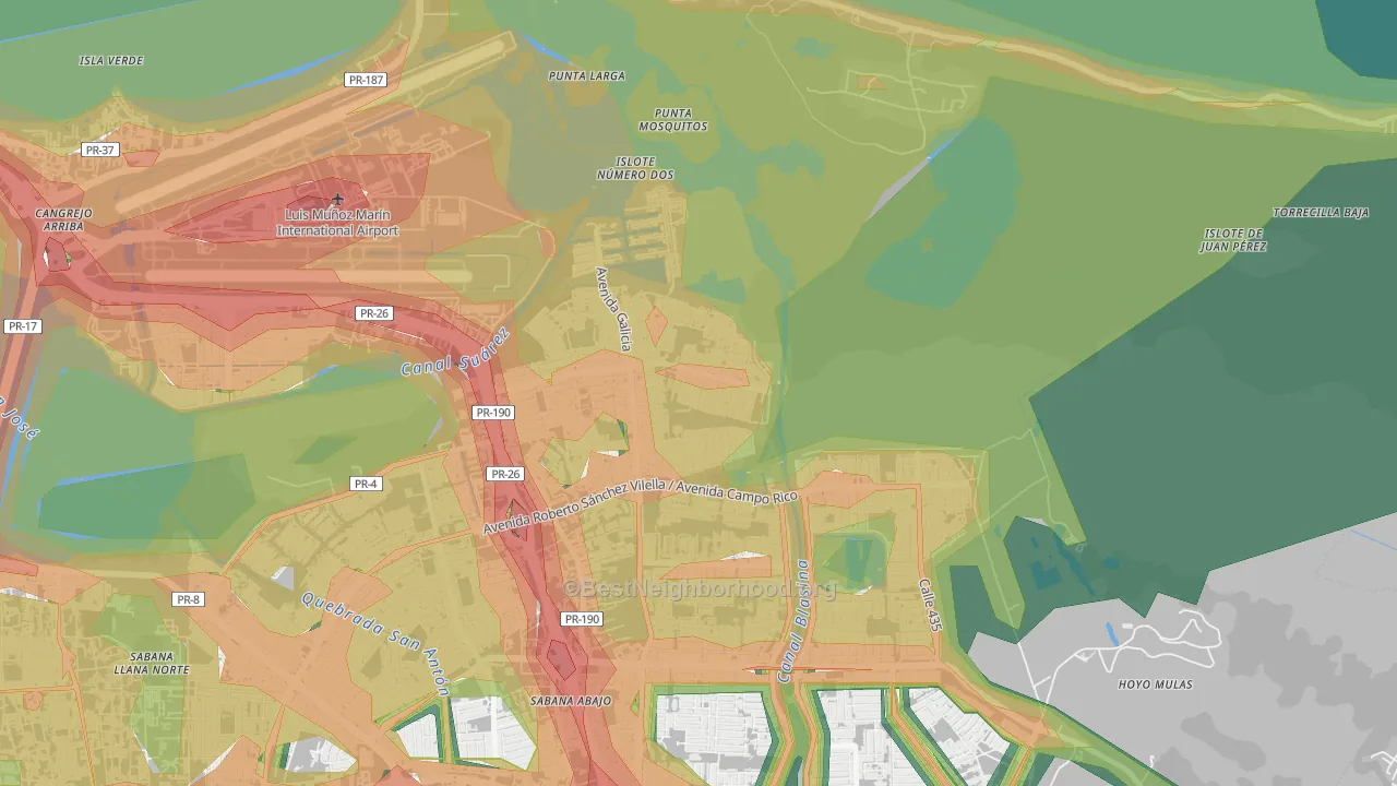 Jardines de Country Club, Carolina, PR Map of Noise Levels in Jardines de Country Club