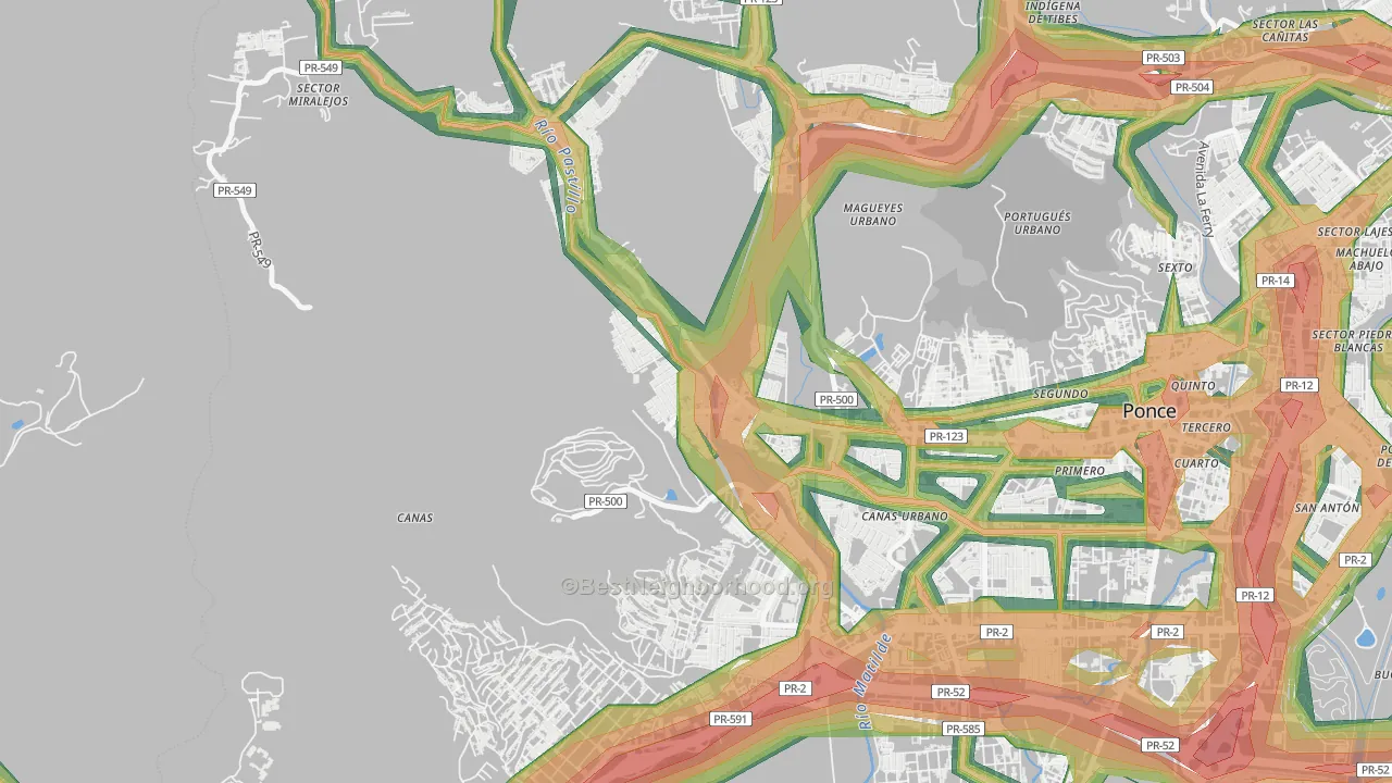 Jardines del Caribe, Ponce, PR Map of Noise Levels in Jardines del Caribe