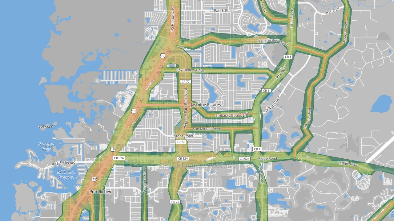 Jasmine Estates, FL Map of Noise Levels in Jasmine Estates