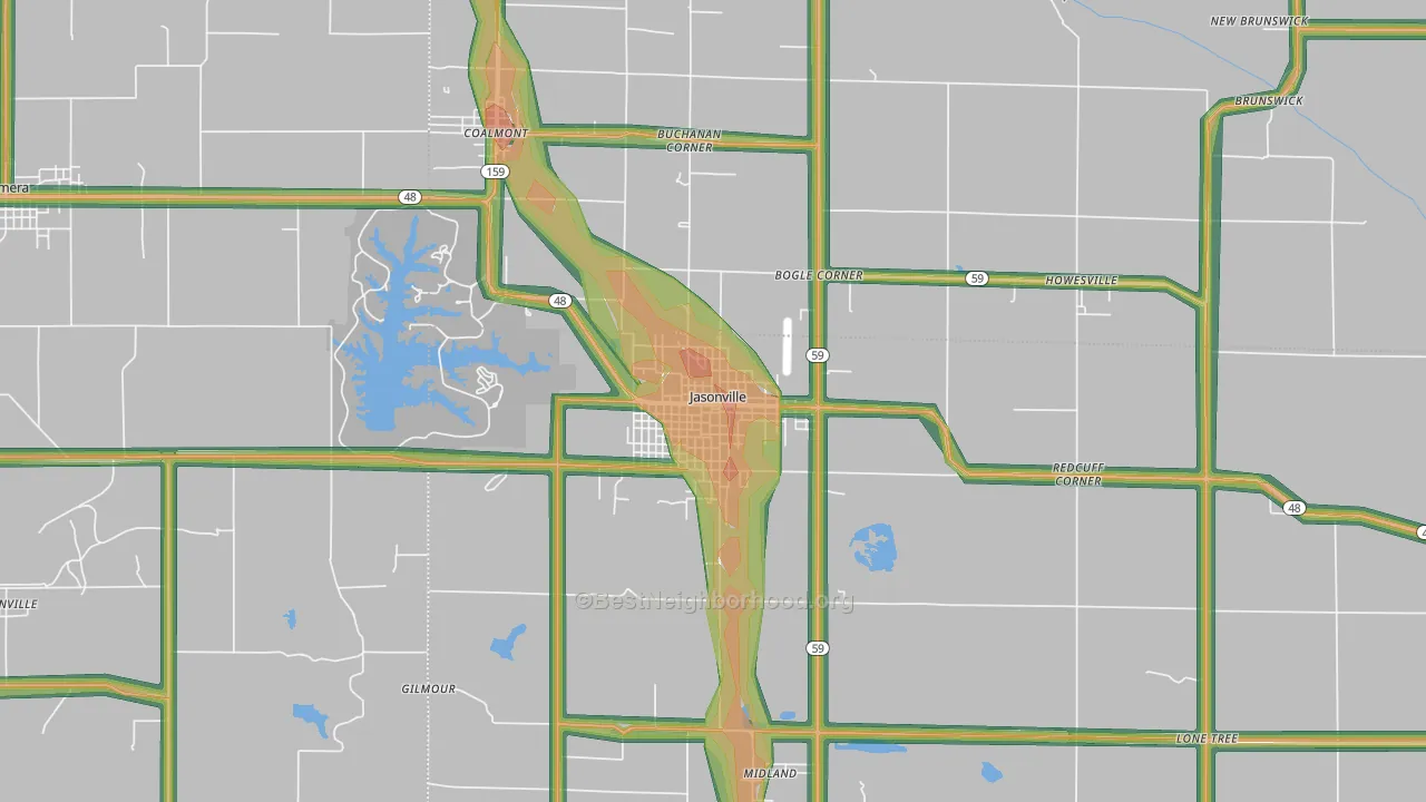 Jasonville, IN Map of Noise Levels in Jasonville
