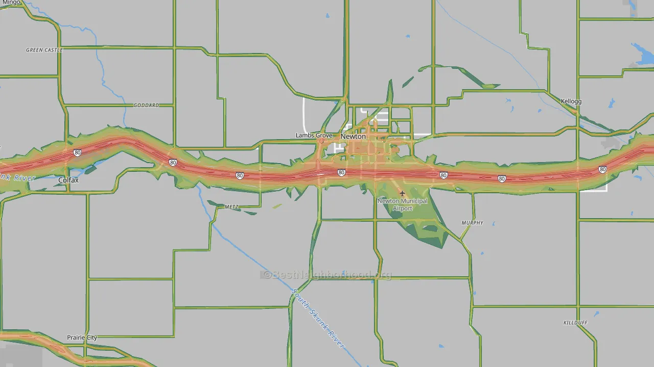 Jasper County, IA Map of Noise Levels in Jasper County