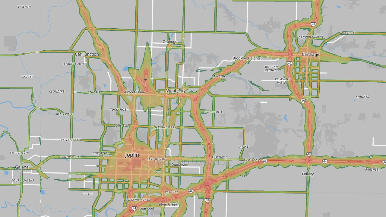 Jasper County, MO Map of Noise Levels in Jasper County