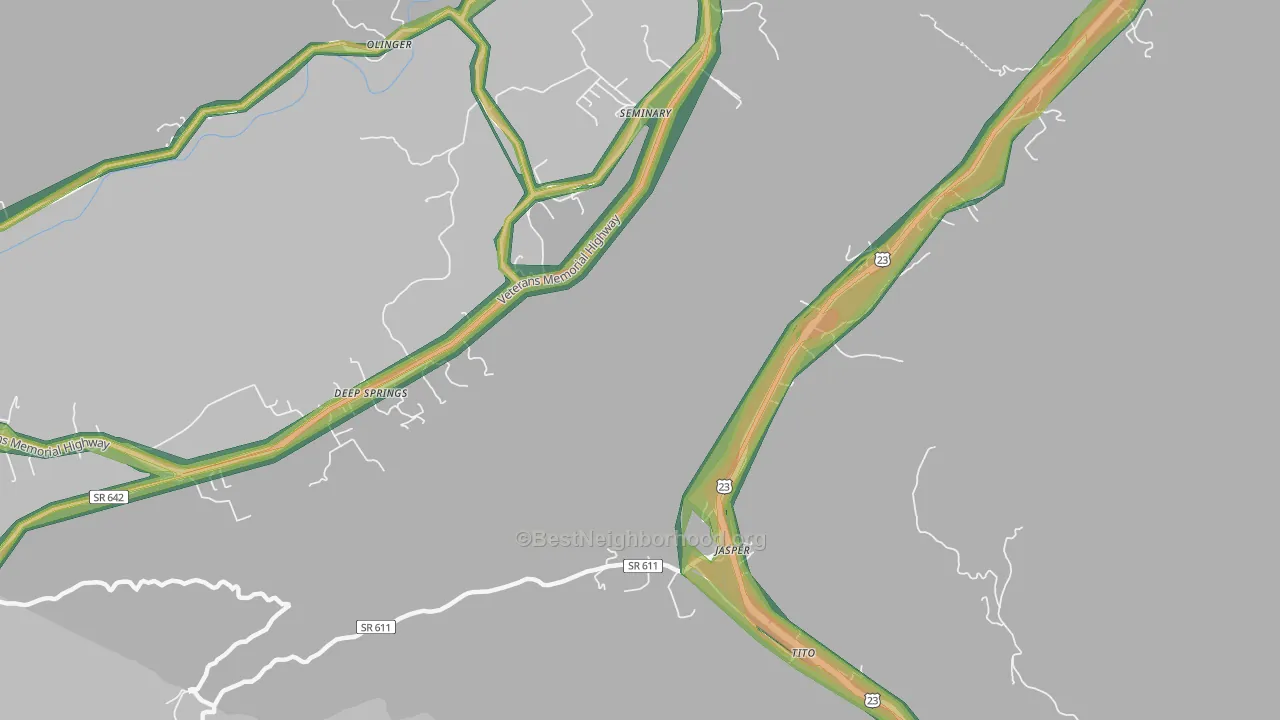 Jasper, VA Map of Noise Levels in Jasper