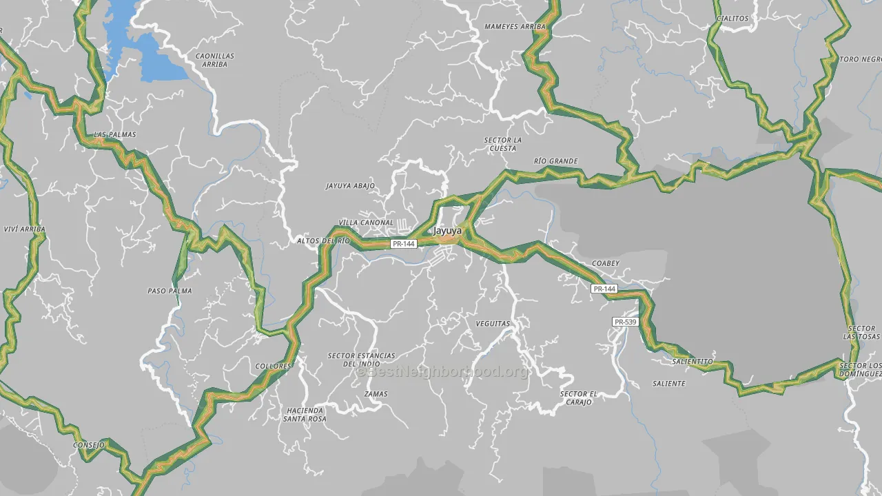 Jayuya Municipio, PR Map of Noise Levels in Jayuya Municipio