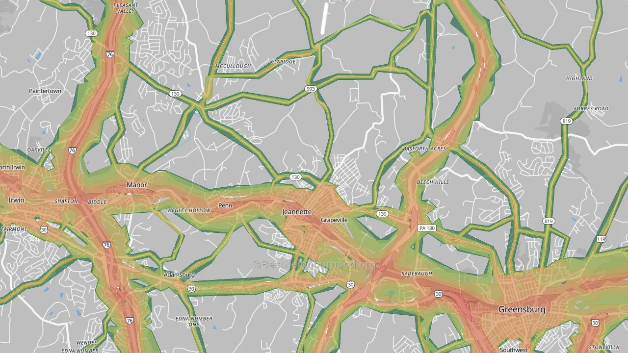 Jeannette, PA Map of Noise Levels in Jeannette
