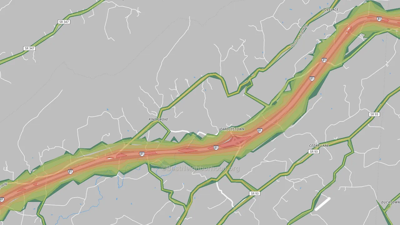 Jearoldstown, TN Map of Noise Levels in Jearoldstown