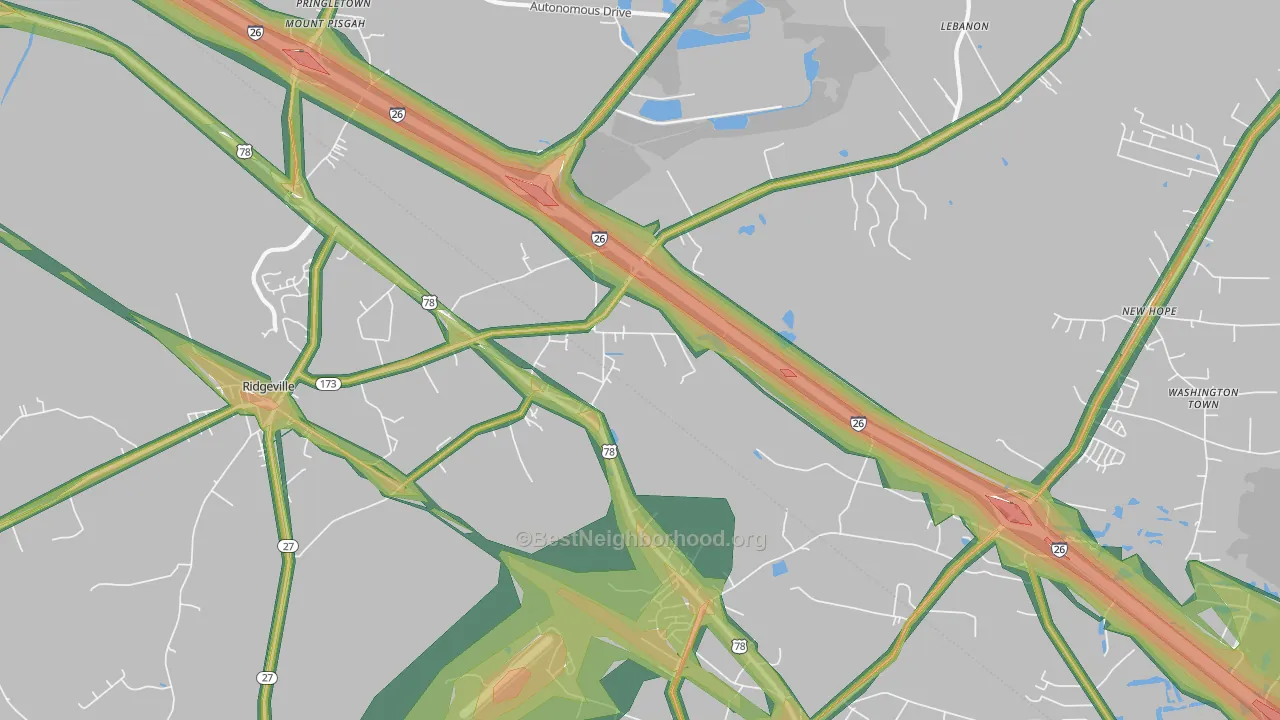 Jedburg, SC Map of Noise Levels in Jedburg