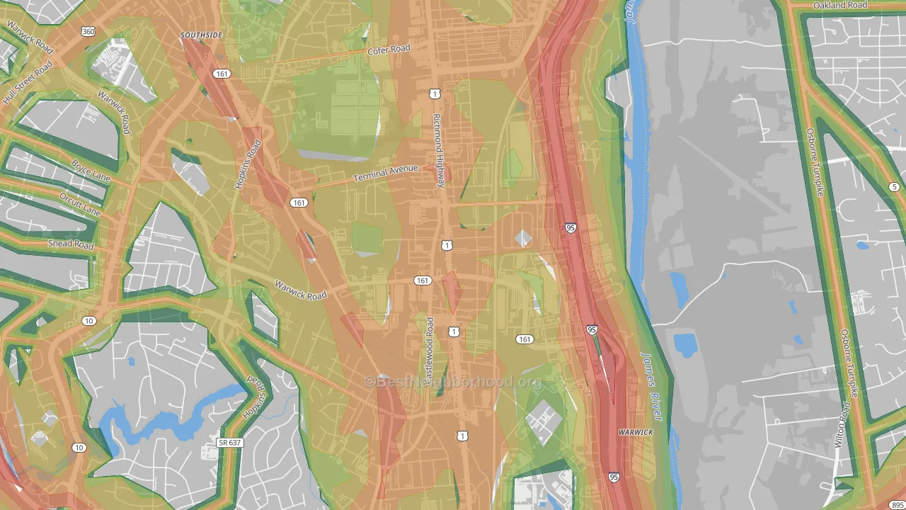 Jeff Davis, Richmond, VA Map of Noise Levels in Jeff Davis