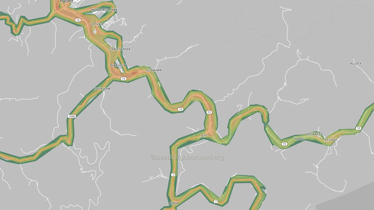 Jeff, KY Map of Noise Levels in Jeff