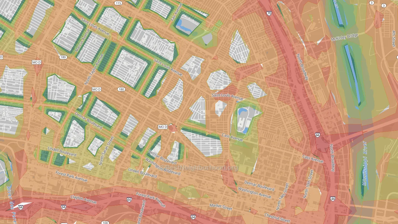 Jeff-Vander-Lou, St. Louis, MO Map of Noise Levels in Jeff-Vander-Lou