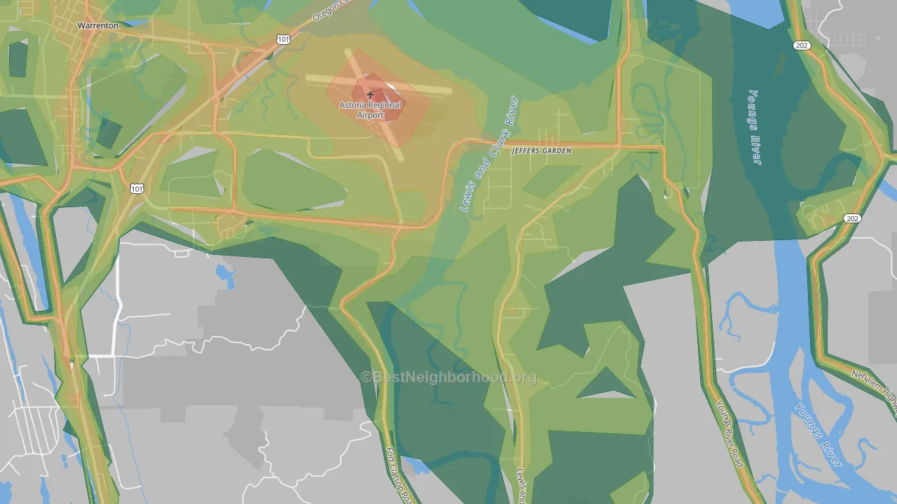 Jeffers Garden, OR Map of Noise Levels in Jeffers Garden
