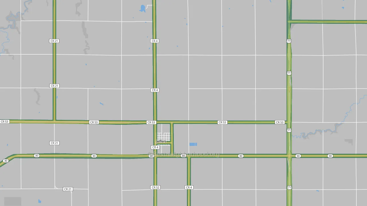 Jeffers, MN Map of Noise Levels in Jeffers