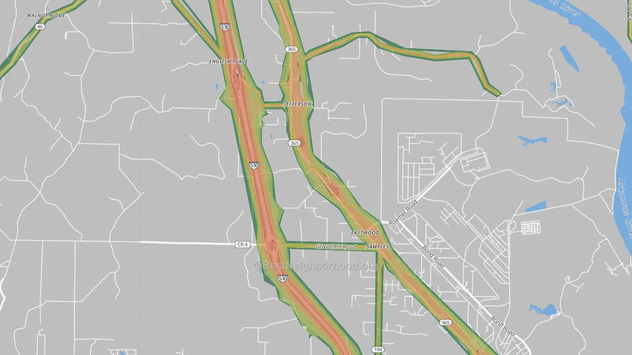 Jefferson, AR Map of Noise Levels in Jefferson