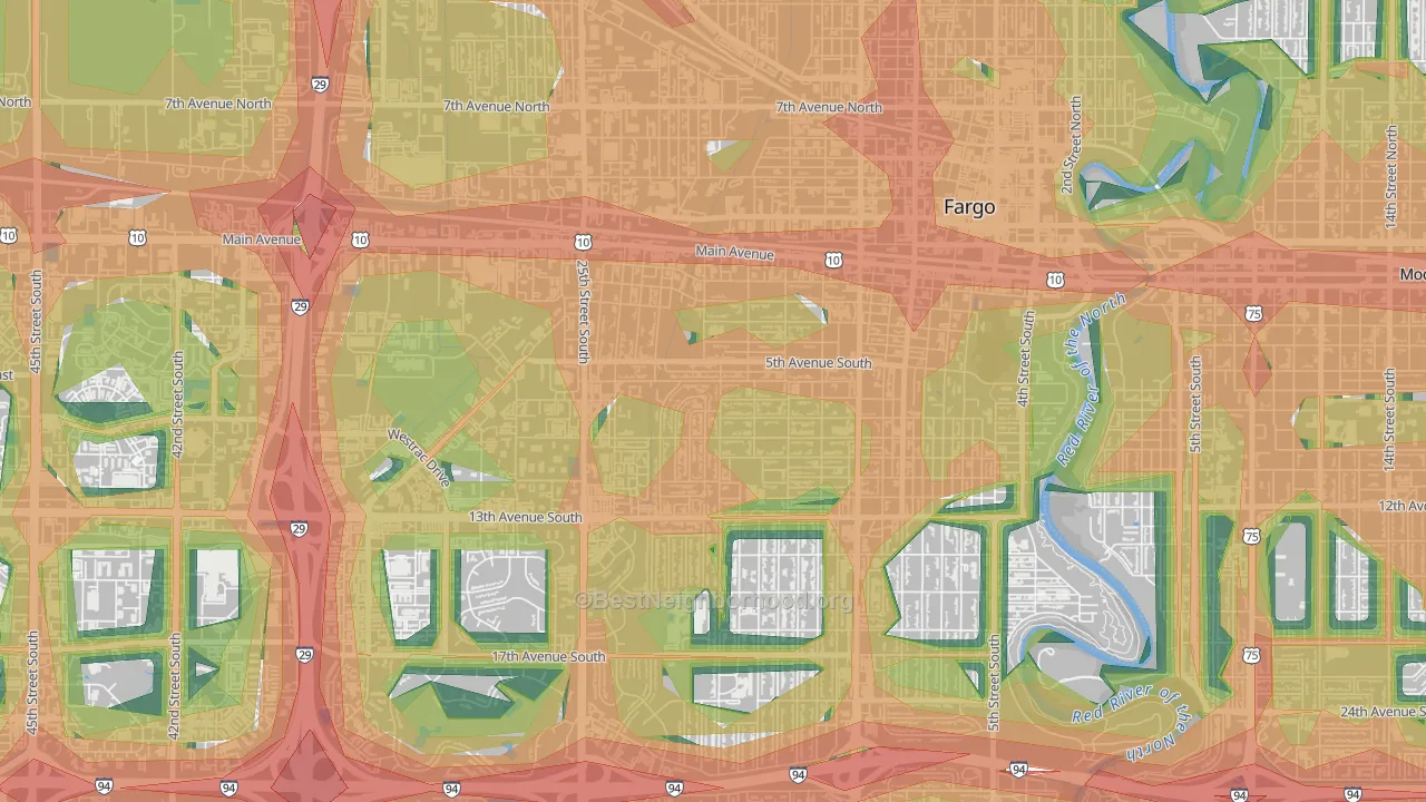 Jefferson-Carl Ben, Fargo, ND Map of Noise Levels in Jefferson-Carl Ben