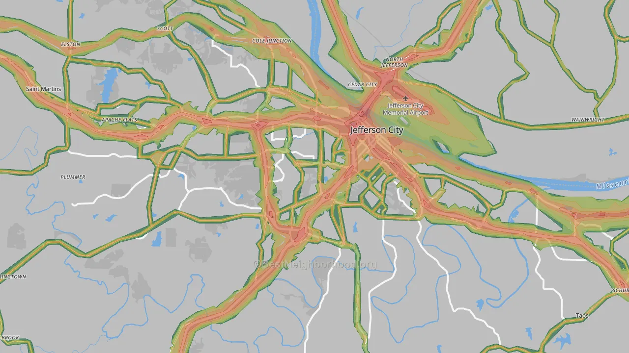 Jefferson City, MO Map of Noise Levels in Jefferson City