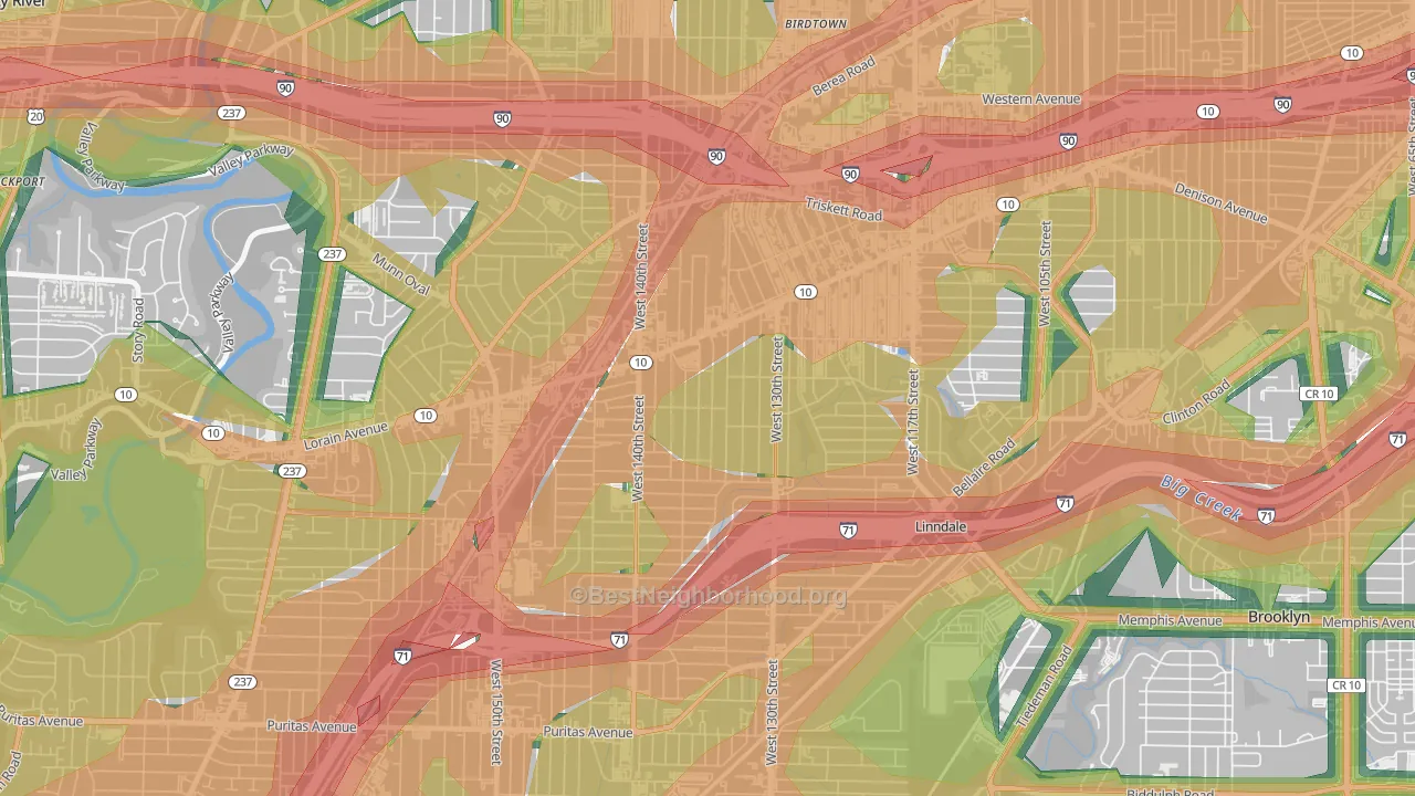 Jefferson, Cleveland, OH Map of Noise Levels in Jefferson