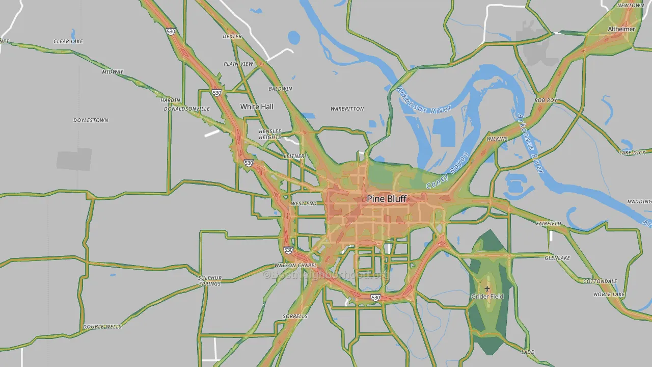 Jefferson County, AR Map of Noise Levels in Jefferson County