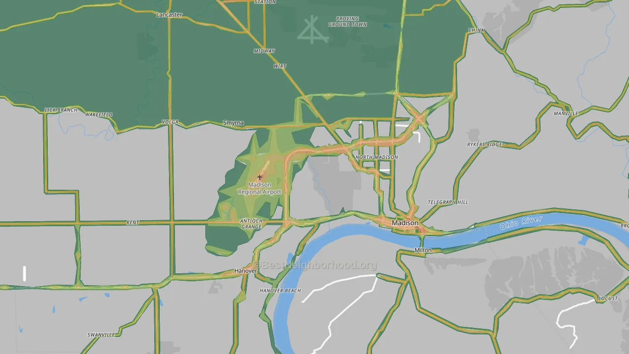 Jefferson County, IN Map of Noise Levels in Jefferson County