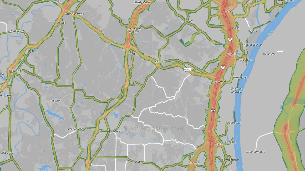 Jefferson County, MO Map of Noise Levels in Jefferson County
