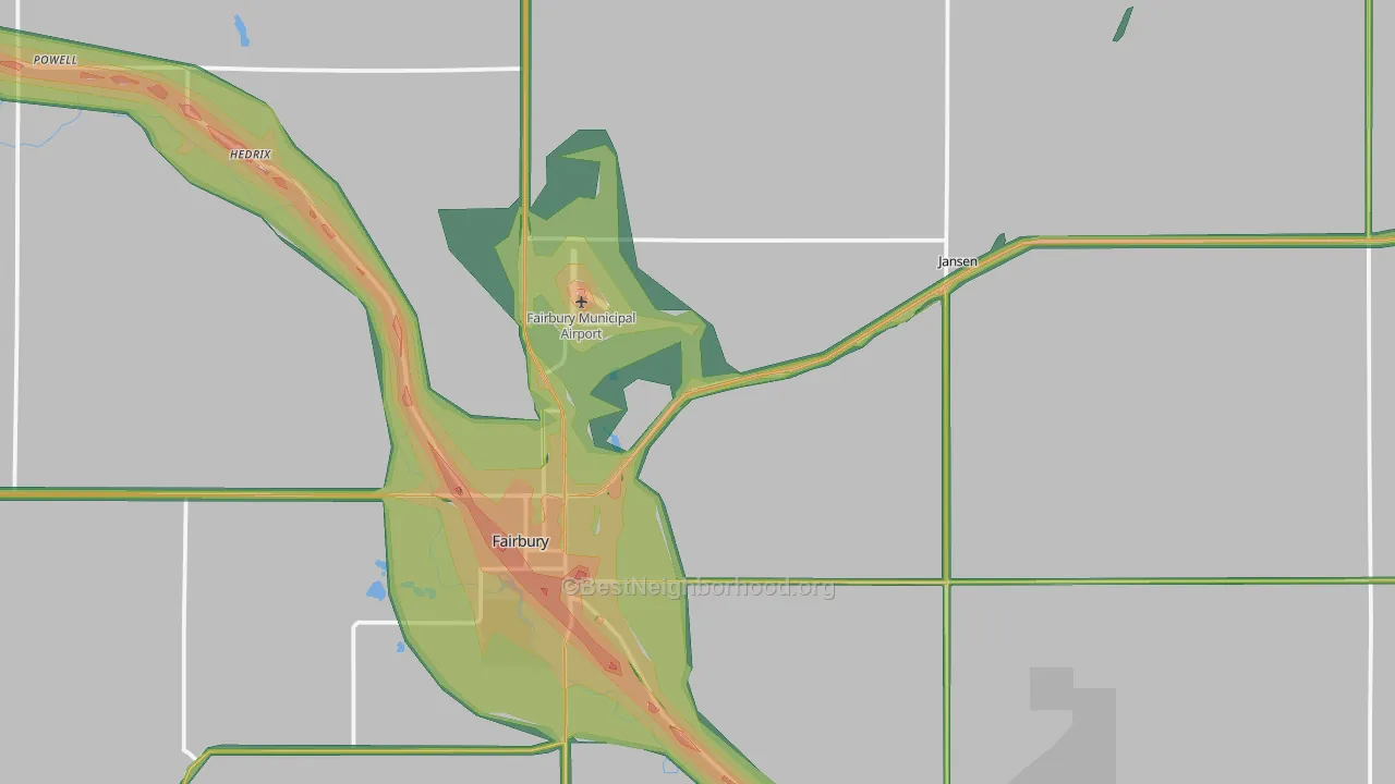 Jefferson County, NE Map of Noise Levels in Jefferson County
