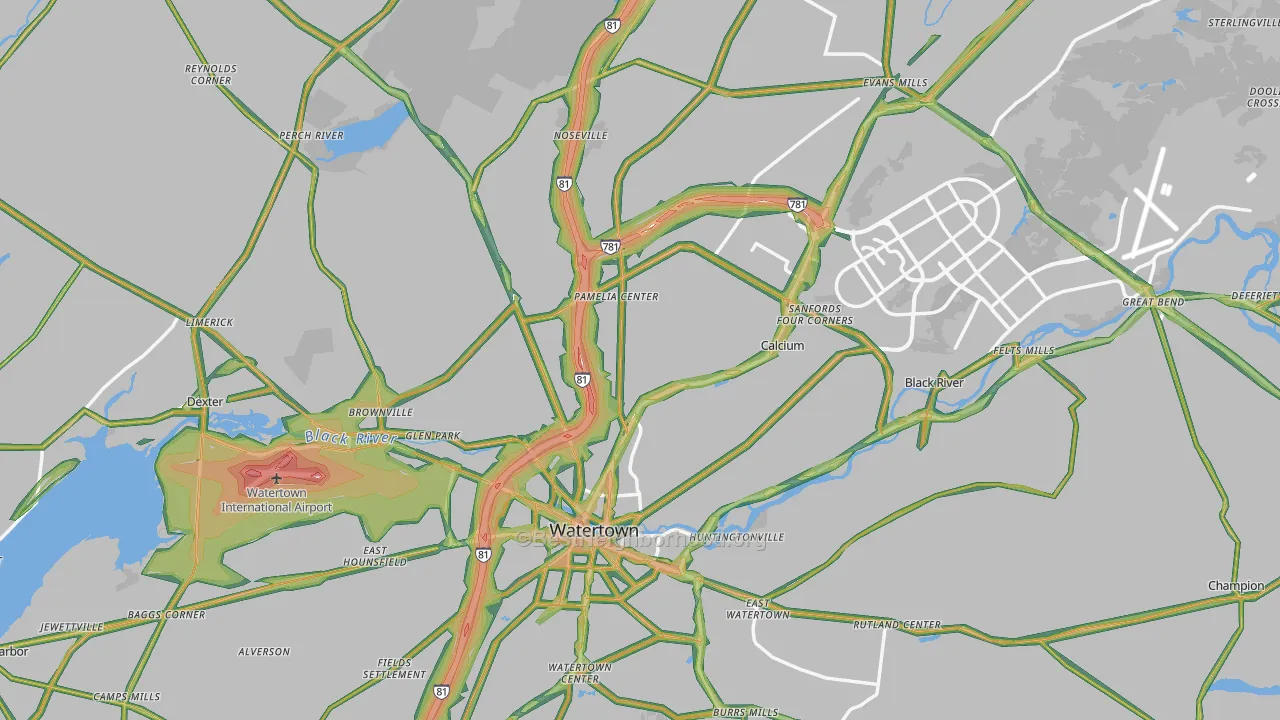 Jefferson County, NY Map of Noise Levels in Jefferson County