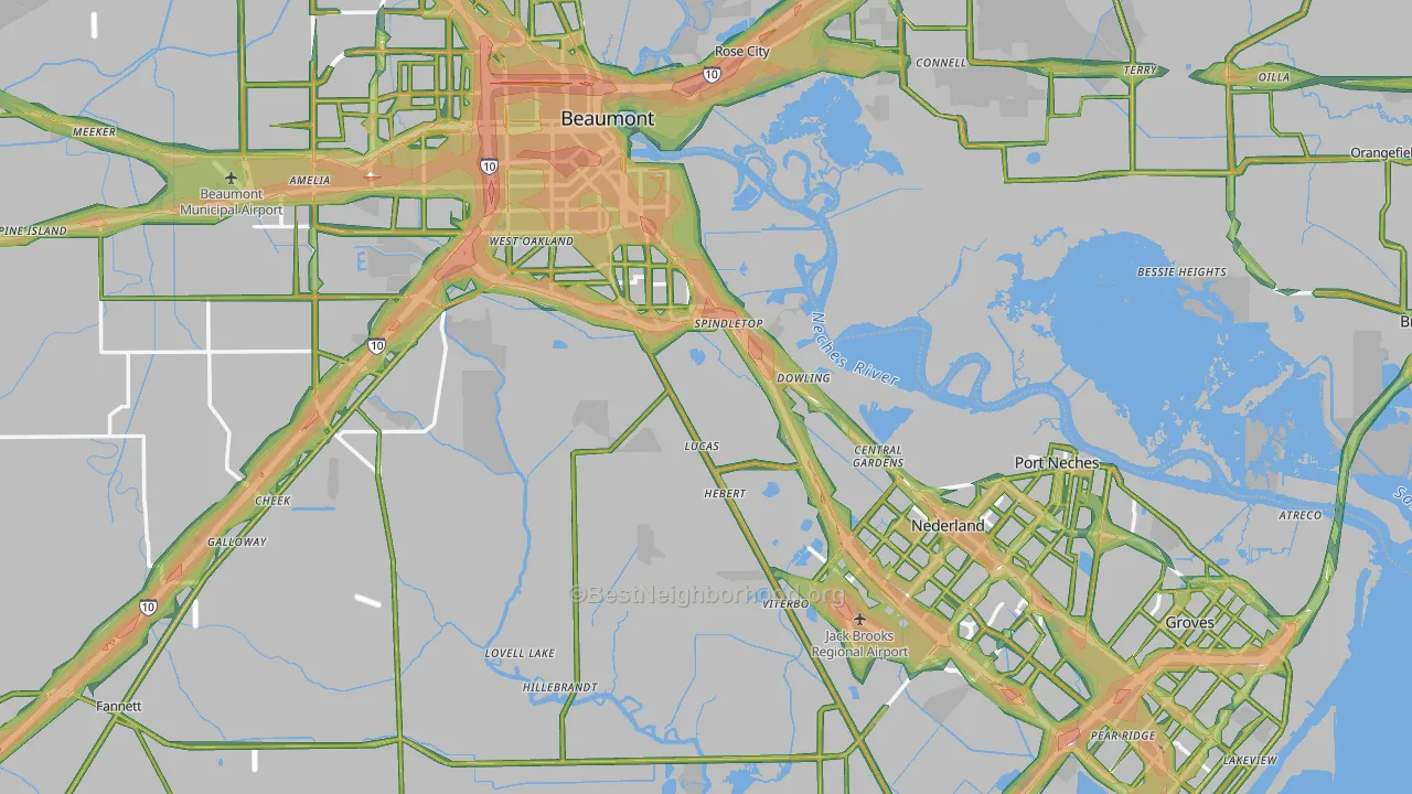 Jefferson County, TX Map of Noise Levels in Jefferson County