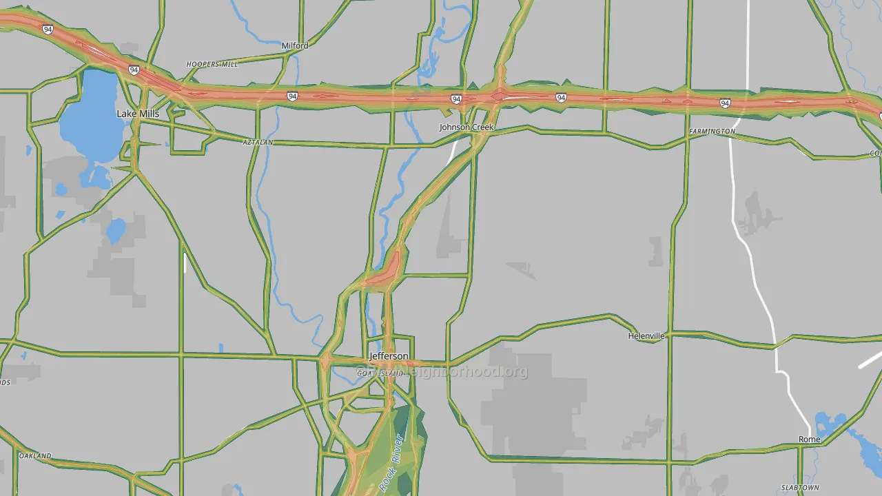 Jefferson County, WI Map of Noise Levels in Jefferson County