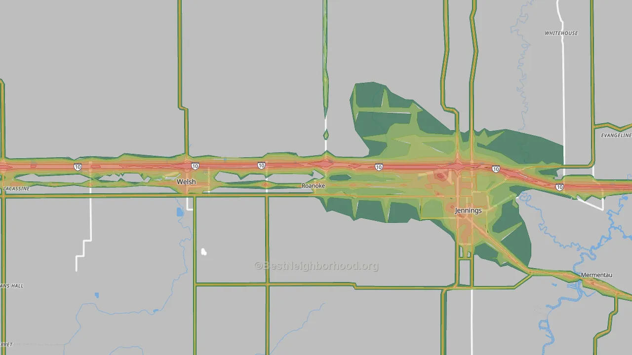 Jefferson Davis Parish, LA Map of Noise Levels in Jefferson Davis Parish