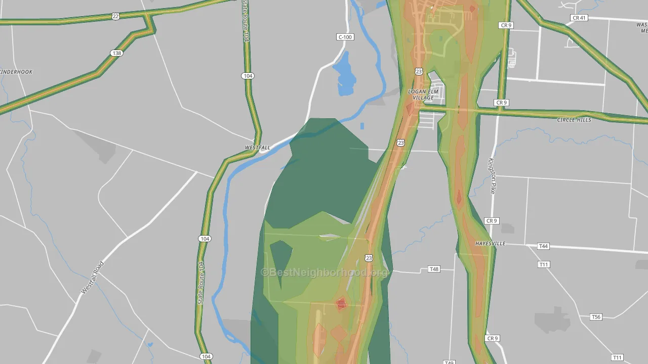 Jefferson Estates, OH Map of Noise Levels in Jefferson Estates