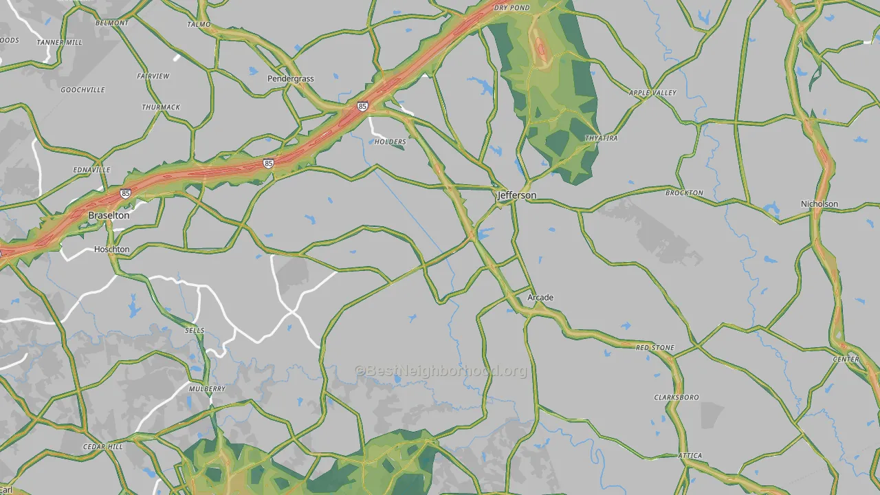 Jefferson, GA Map of Noise Levels in Jefferson