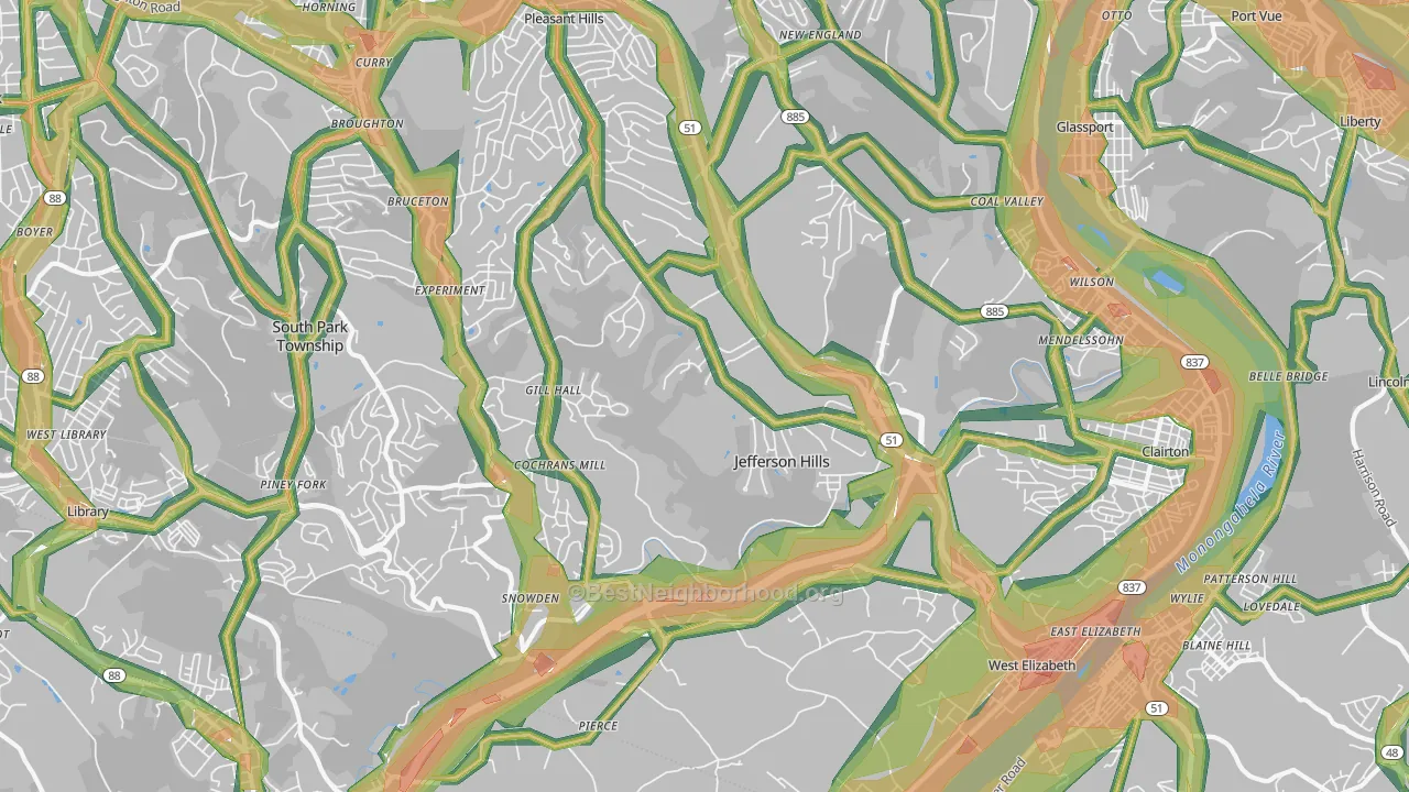 Jefferson Hills, PA Map of Noise Levels in Jefferson Hills