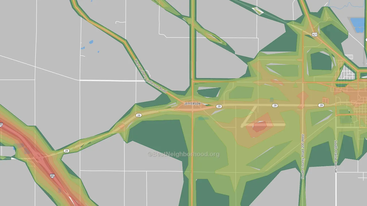 Jefferson, IN Map of Noise Levels in Jefferson