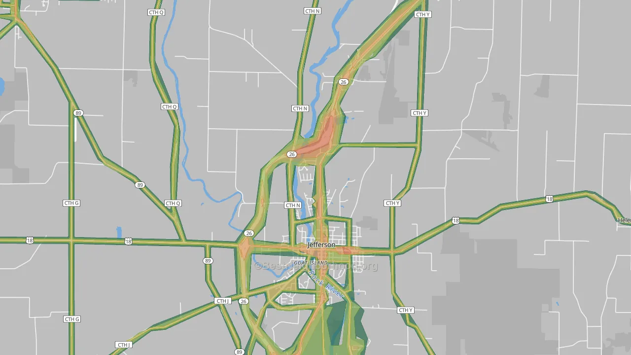 Jefferson Junction, WI Map of Noise Levels in Jefferson Junction