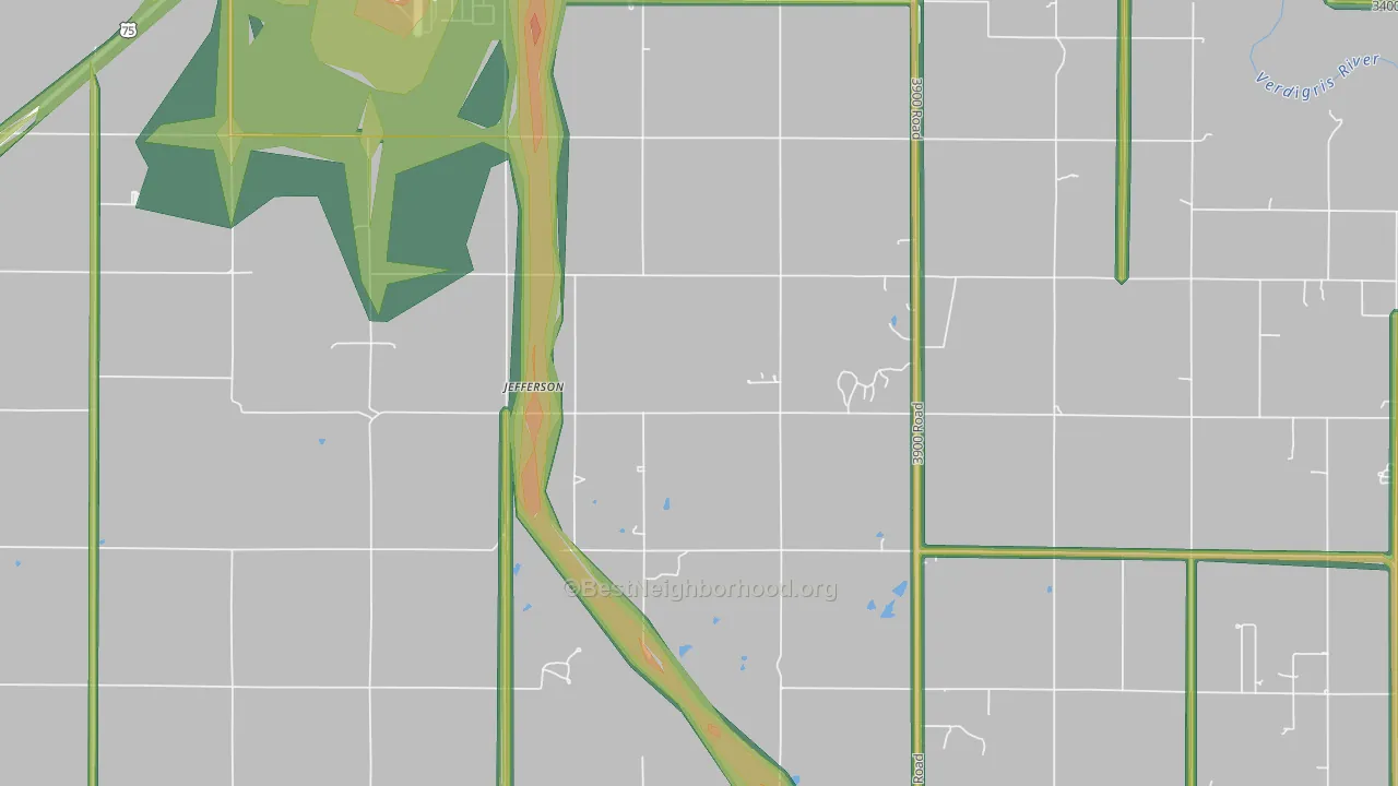 Jefferson, KS Map of Noise Levels in Jefferson